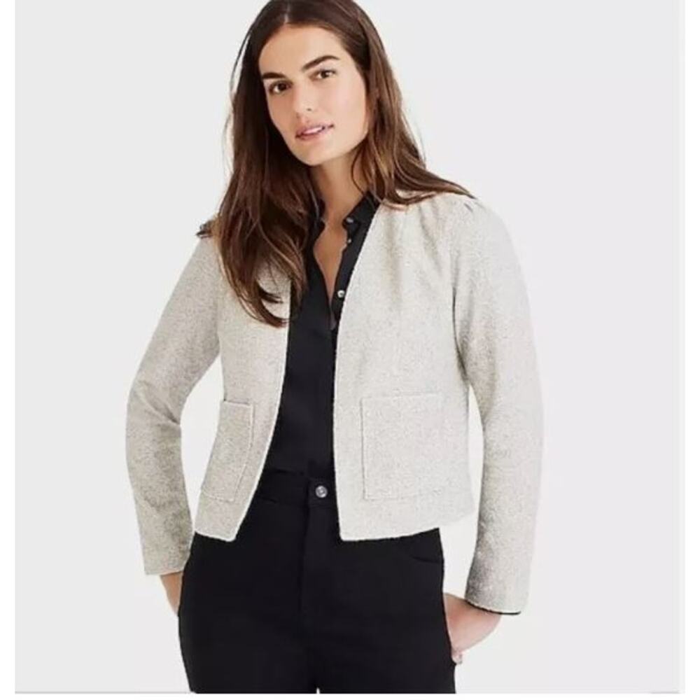 J.Crew‎ 365 Ecru Cream Bouclé Cropped Blazer Jacket XS Salt & Pepper Pockets